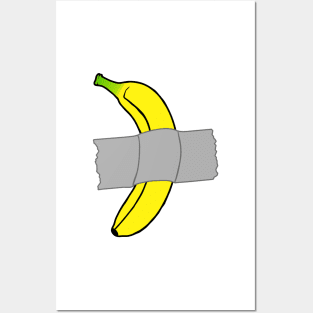 taped banana art on blue Posters and Art